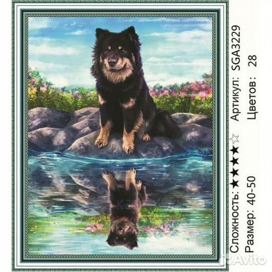 Алмазная мозаика 40x50 Пушистый пёс у озера