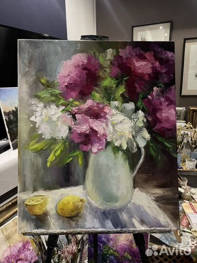 Картина маслом на холсте пионы