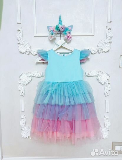 Платье единорога, радужное платье 128
