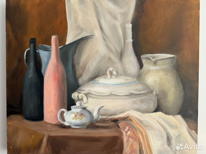 Картина маслом. Натьрморт с супником