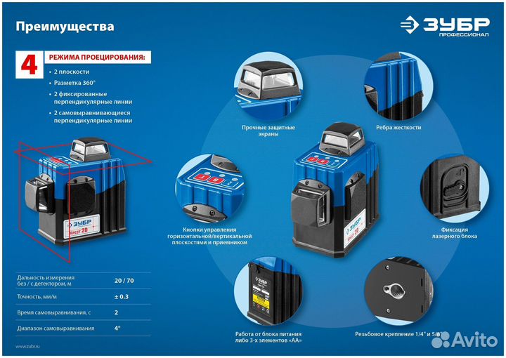 Нивелир лазерный линейный Зубр 34907 