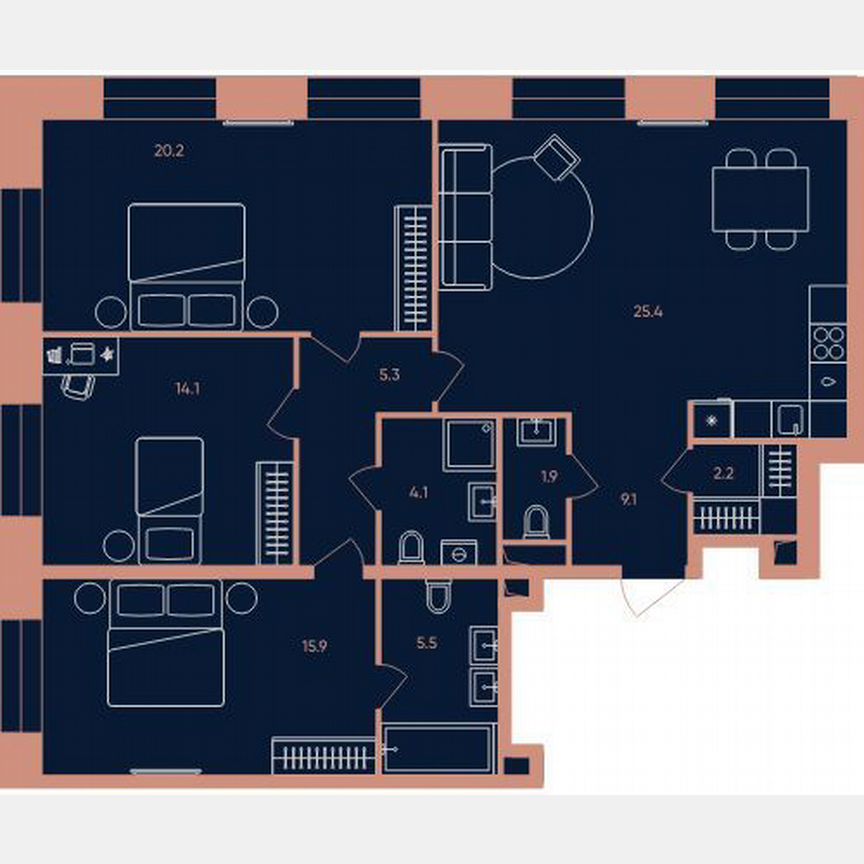 3-к. квартира, 103,7 м², 28/32 эт.