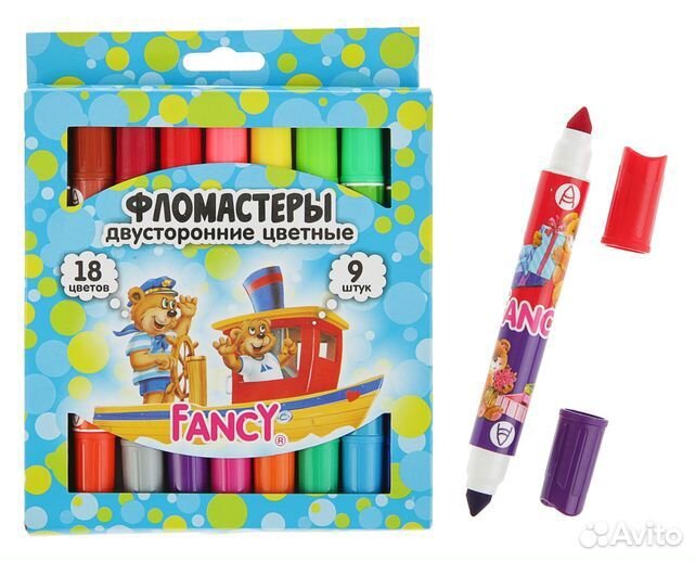 Фломастеры двусторонние18 цветов, 9 шт
