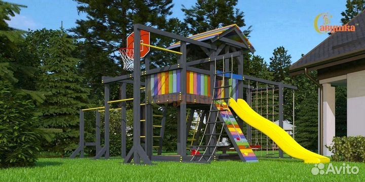 Детские площадки домики горка качели