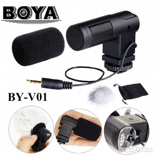 Микрофон стерео boya BY-V01 компактный накамерный