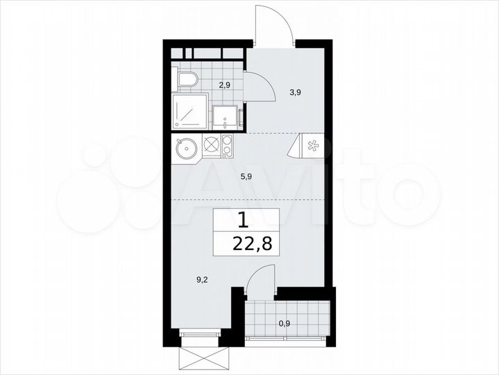 Квартира-студия, 22,8 м², 8/13 эт.