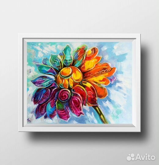 Картина цветок Цветик семицветик маслом на холсте