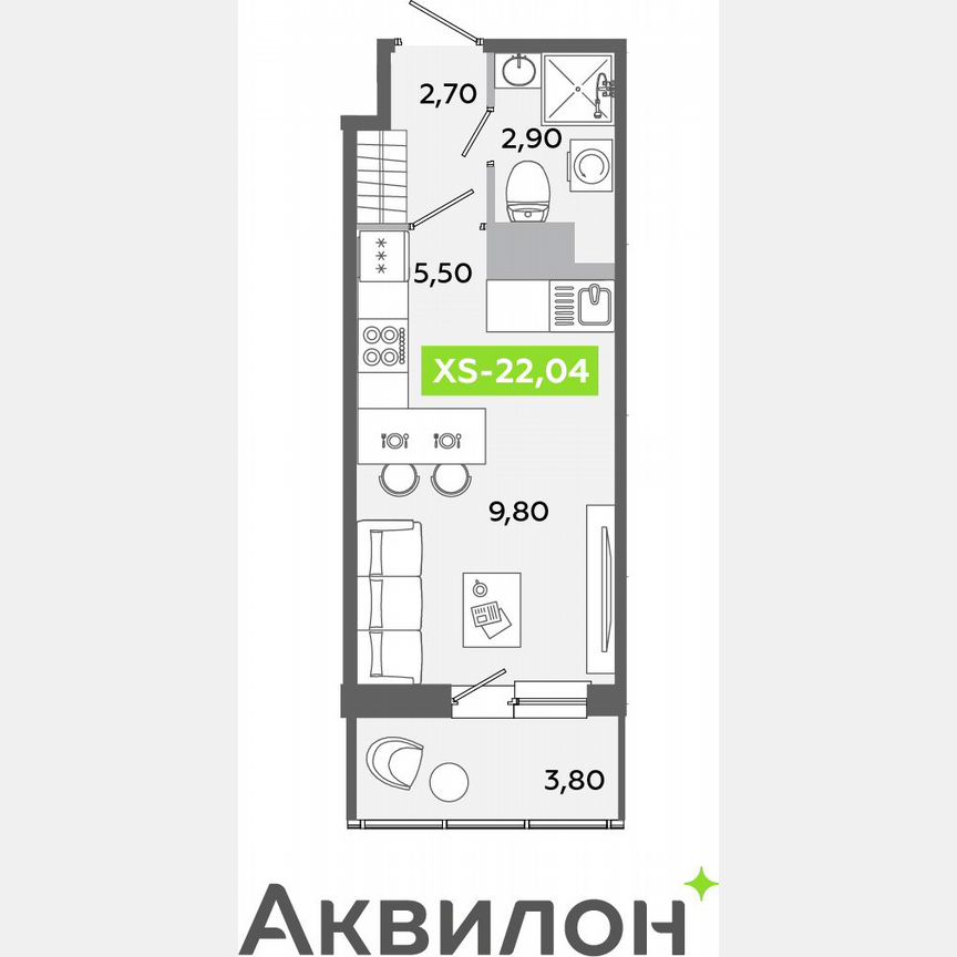 Квартира-студия, 22 м², 9/12 эт.