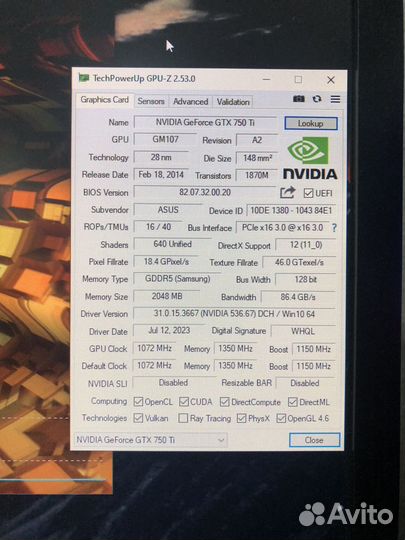 Видеокарта gtx 750ti 2gb
