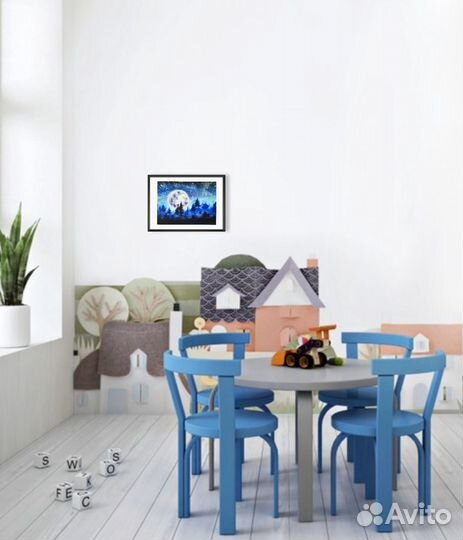 Картина акварель ночной лес луна