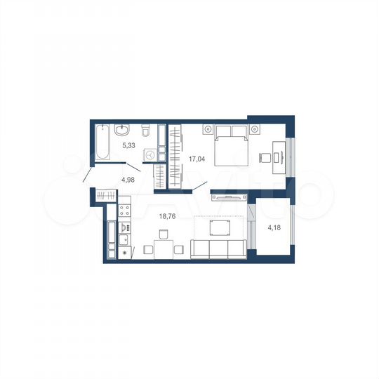 1-к. квартира, 50,3 м², 19/22 эт.