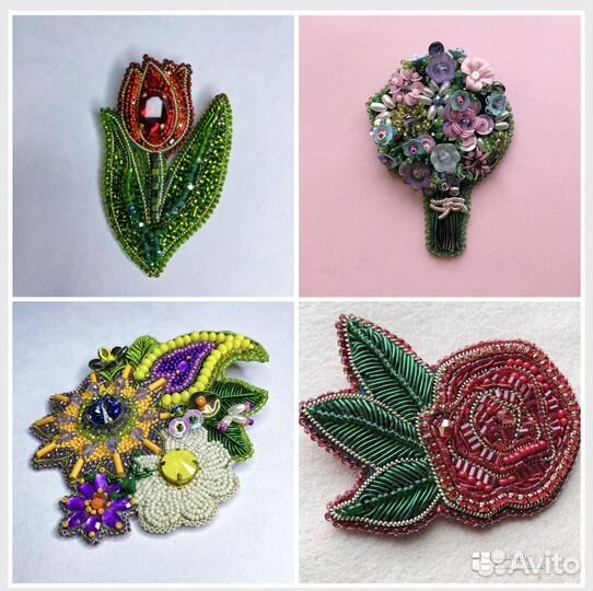 Брошь ручной работы цветы