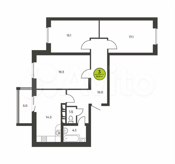 3-к. квартира, 91,9 м², 15/16 эт.