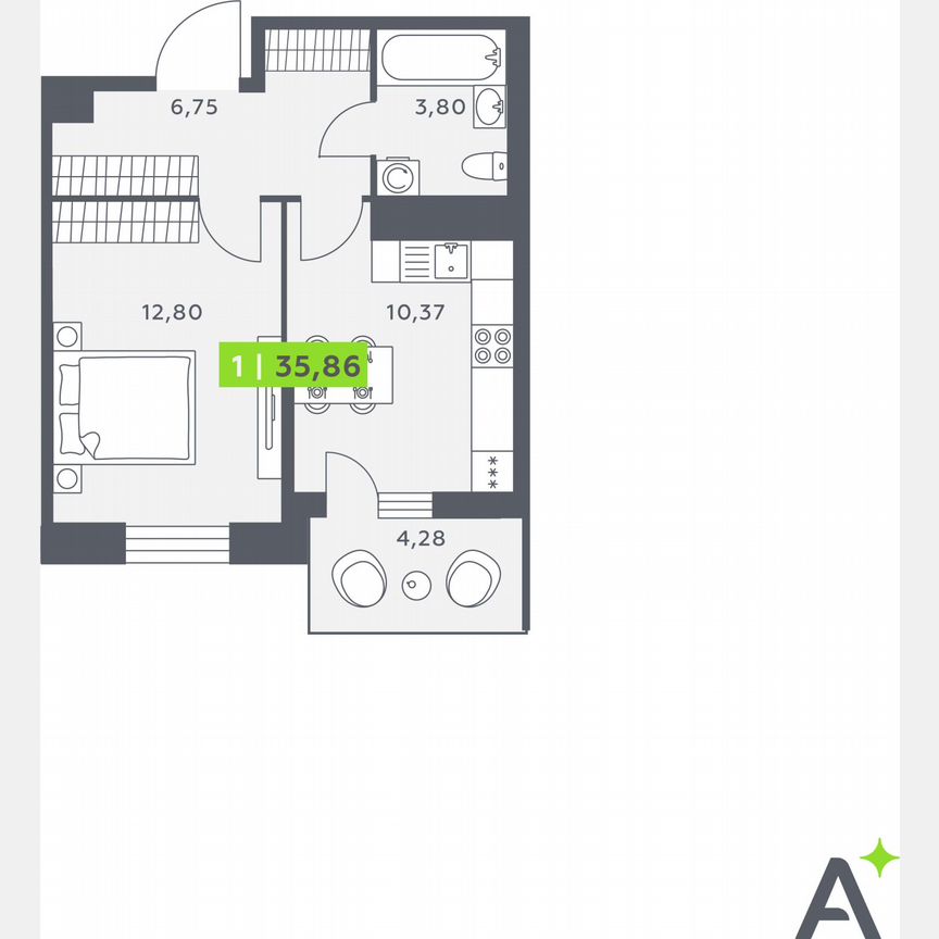 1-к. квартира, 35,6 м², 7/12 эт.