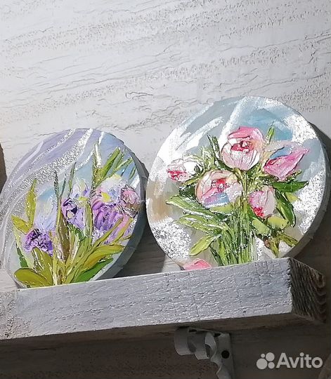 Круглая картина маслом поталь мастихин