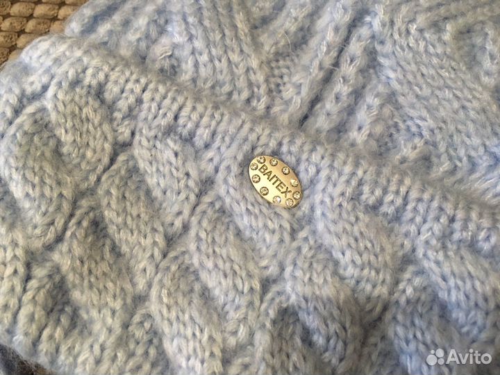 Вязаный комплект женский шапка, снуд, варежки