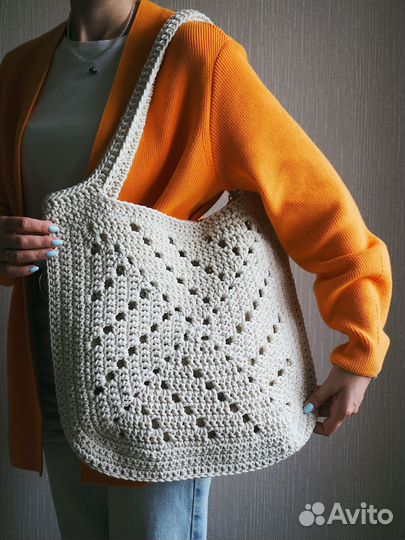 Cумка вязаная светлая летняя ажурная