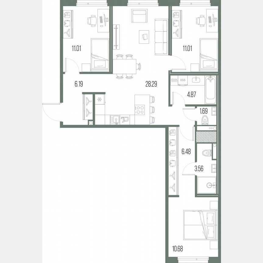 3-к. квартира, 83,8 м², 8/10 эт.