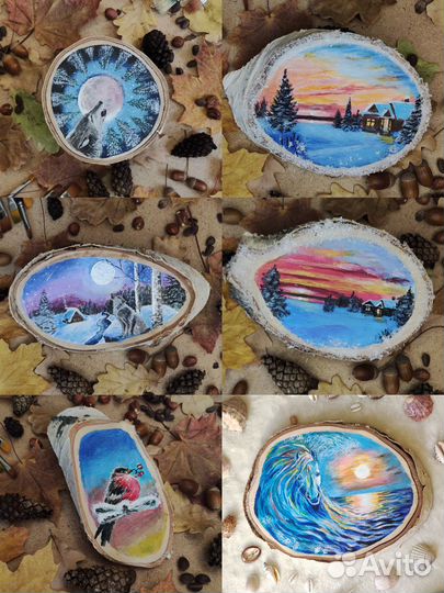 Картина маслом на заказ холст, двп, спил дерева