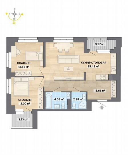2-к. квартира, 77,7 м², 1/9 эт.