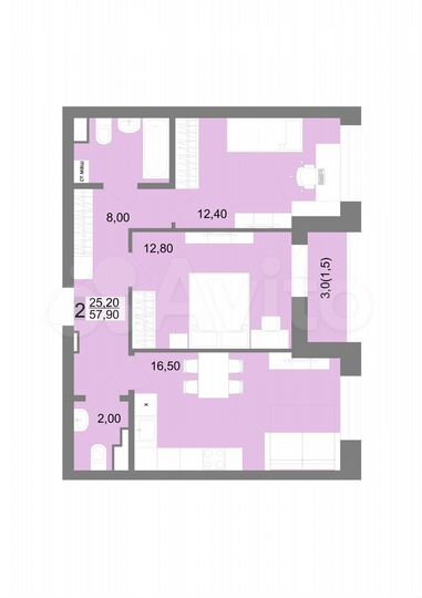 2-к. квартира, 57,9 м², 11/12 эт.