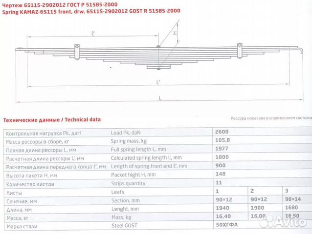 Рессора передняя камаз 65115 11 листов схема