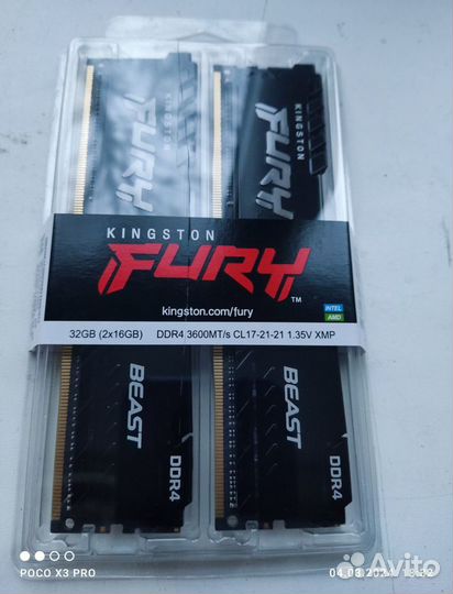 Память DDR4 kingston 3600mhz 2*16gb(32gb),нов,гар