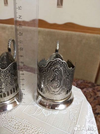 Подстаканники из мельхиора со стаканом и ложкой