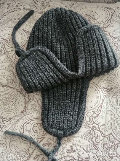 Шерстяная вязаная шапка ушанка Лотти