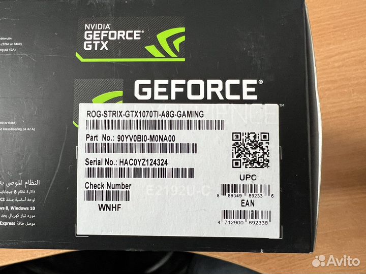 Видеокарта Asus Strix gtx 1070ti 8Gb
