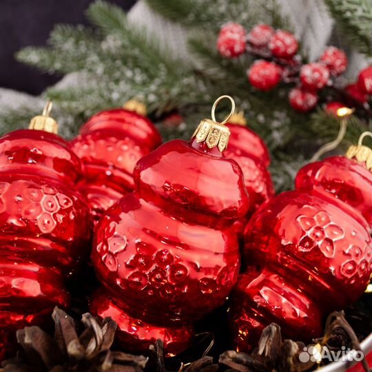 Стеклянная елочная игрушка «Фонарик» красный глянц