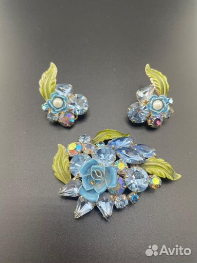 Н-р Coro незабудки брошь клипсы тремблер винтаж