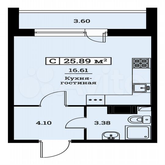Квартира-студия, 25,9 м², 3/16 эт.