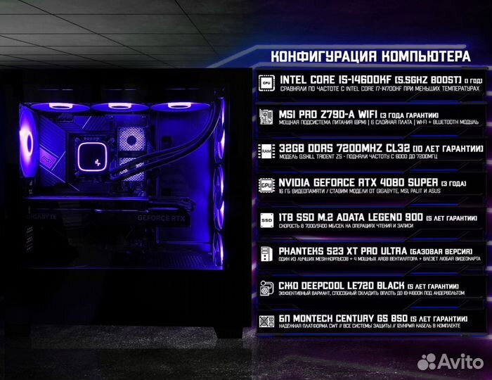 Игровой пк 4080 super/ 14600K/ 32gb 7200MHz