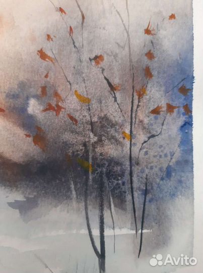 Картина акварелью Морозное утро