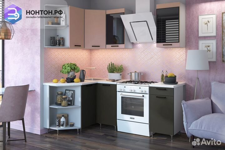 Кухня Техно 1.3 на 1.4 м компоновка №3 пудра софт