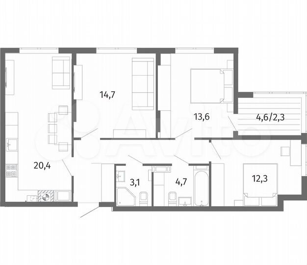 3-к. квартира, 81,5 м², 5/13 эт.