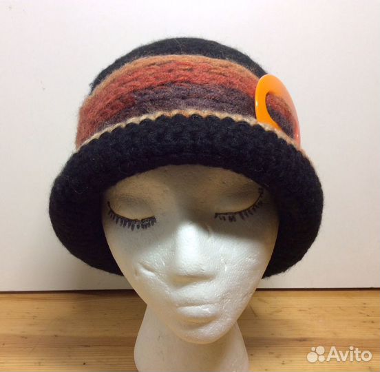 Вязаная шерстяная шапка-шляпка, р-р 55-58, арт 178