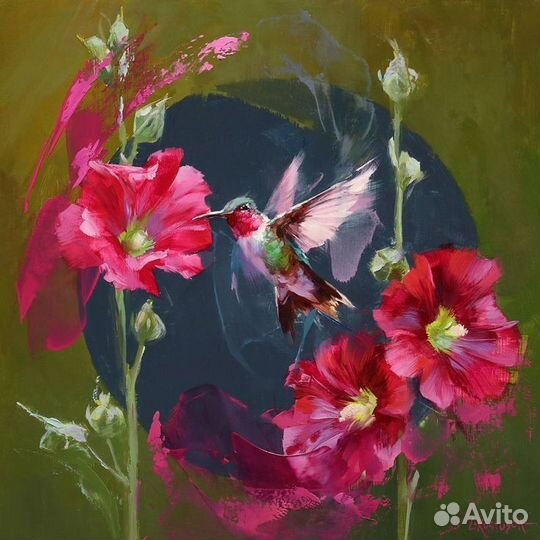 Картина маслом на холсте птичка
