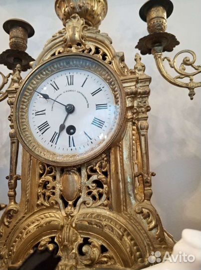 Часы каминные и канделябры бронза антик