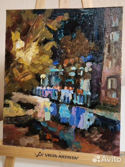 Картина маслом. Городской, ночной этюд