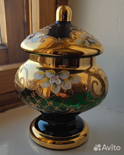 Ваза для конфет Богемия зелёное стекло