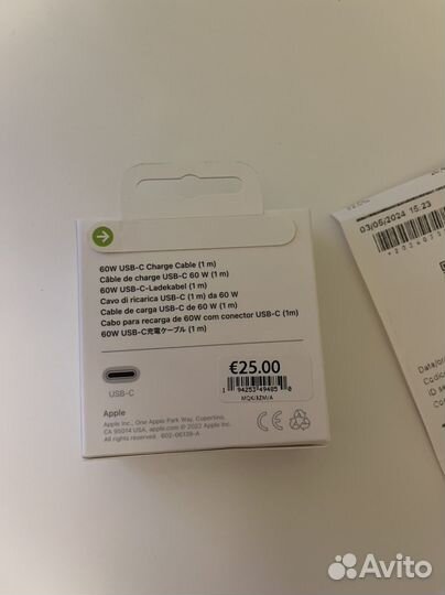 Кабель Apple USB-C/USB-C, 1 м, 60W