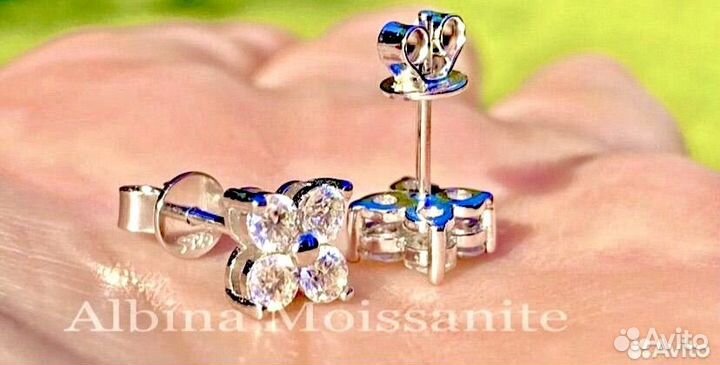 Серьги клевер с бриллиантами муассанитами