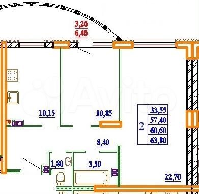 2-к. квартира, 63,9 м², 4/14 эт.