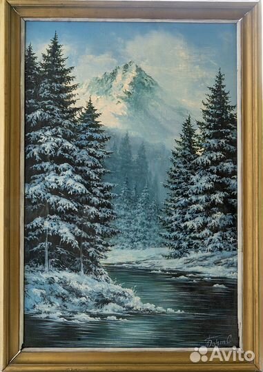Картина маслом на холсте. Зимний пейзаж. Кавказ