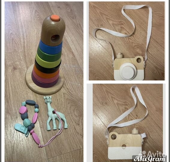 Пирамидка, грызунок, деревянный фотоаппарат