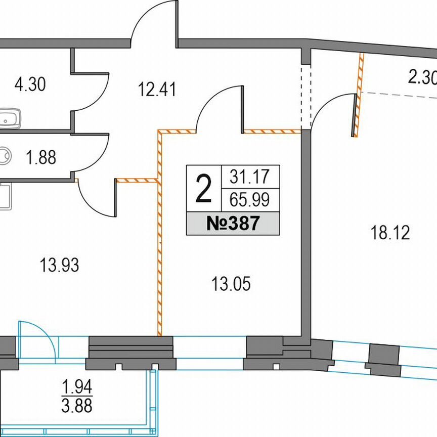 2-к. квартира, 66 м², 11/25 эт.