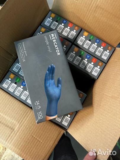 Перчатки виниловые голубые