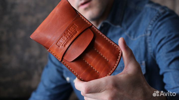Кожаный футляр для ручек (ручная работа)